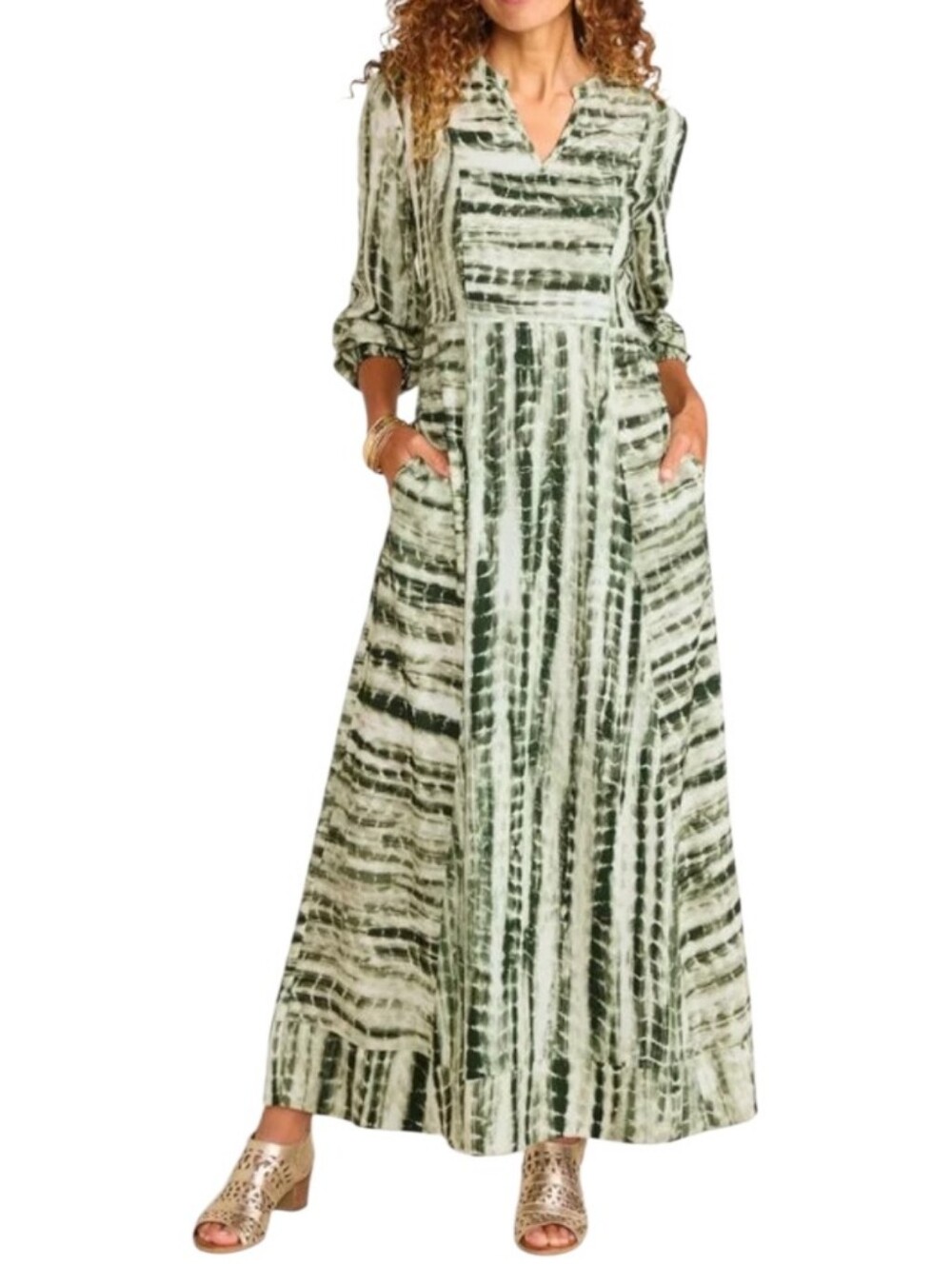 Soft Surroundings Green Tie Dye Alejandra Maxi Dress